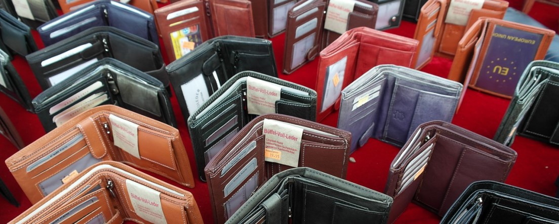 leather wallets in various colours