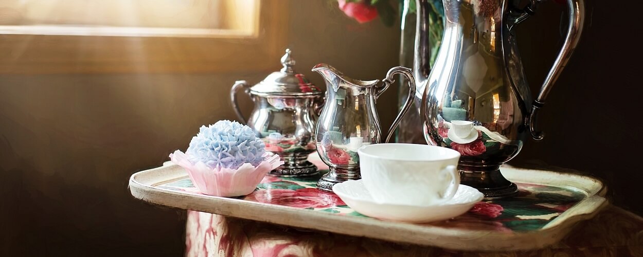 teapot and crockery for afternoon tea